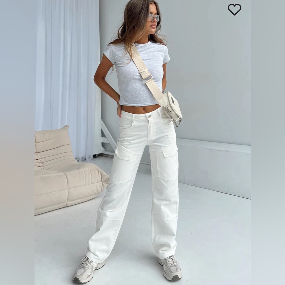 Princess Polly Kapala Cargo Jeans White, size 4